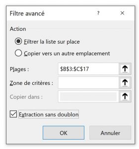 Extraction sans doublon