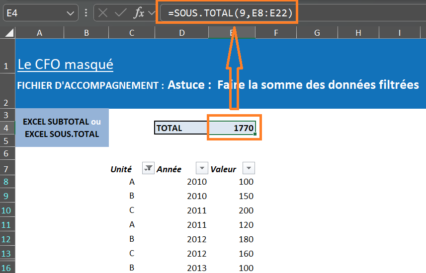 Astuce Excel : Faire la somme des données filtrées