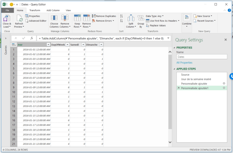 Trouver le nombre de jours ouvrables avec Power Query