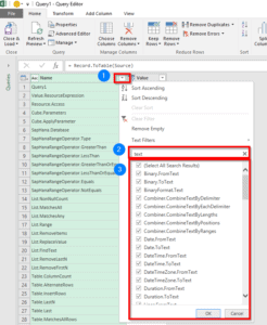 Power Query filtre fonctions