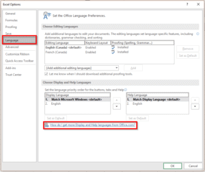 Ajouter des langues dans Excel