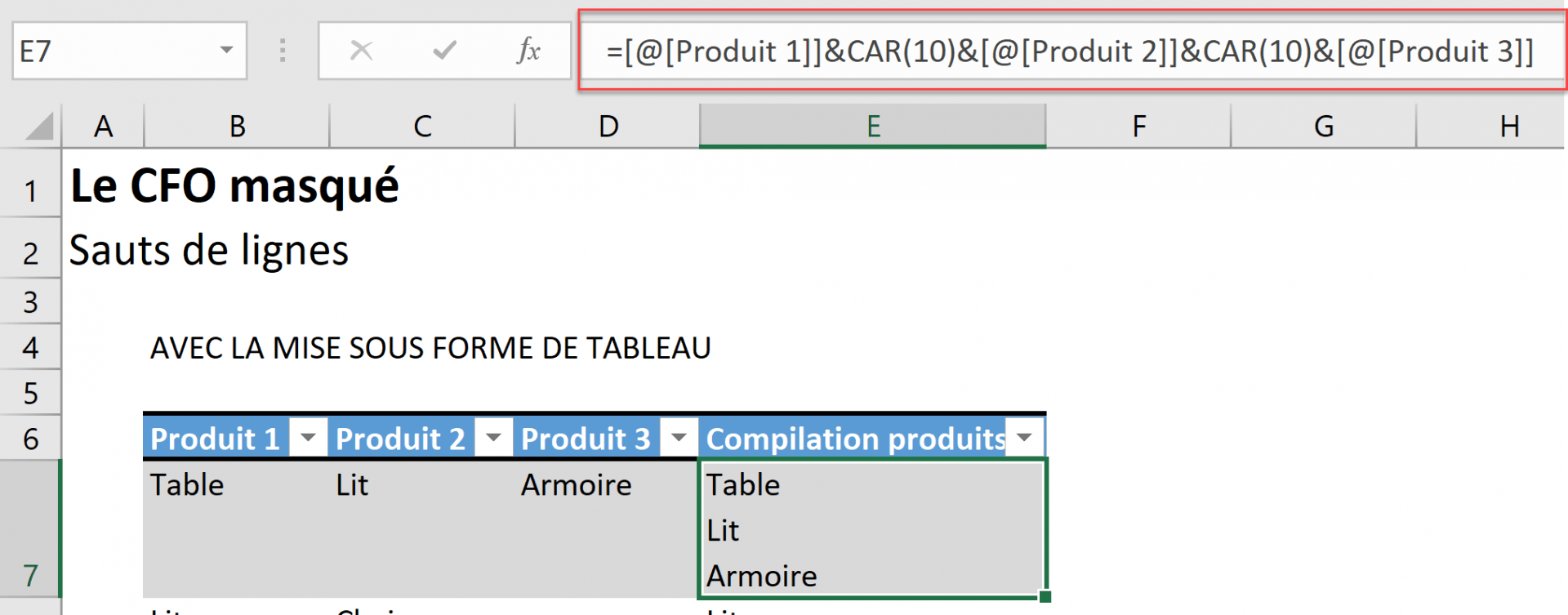Comment composer avec les sauts de lignes dans Excel
