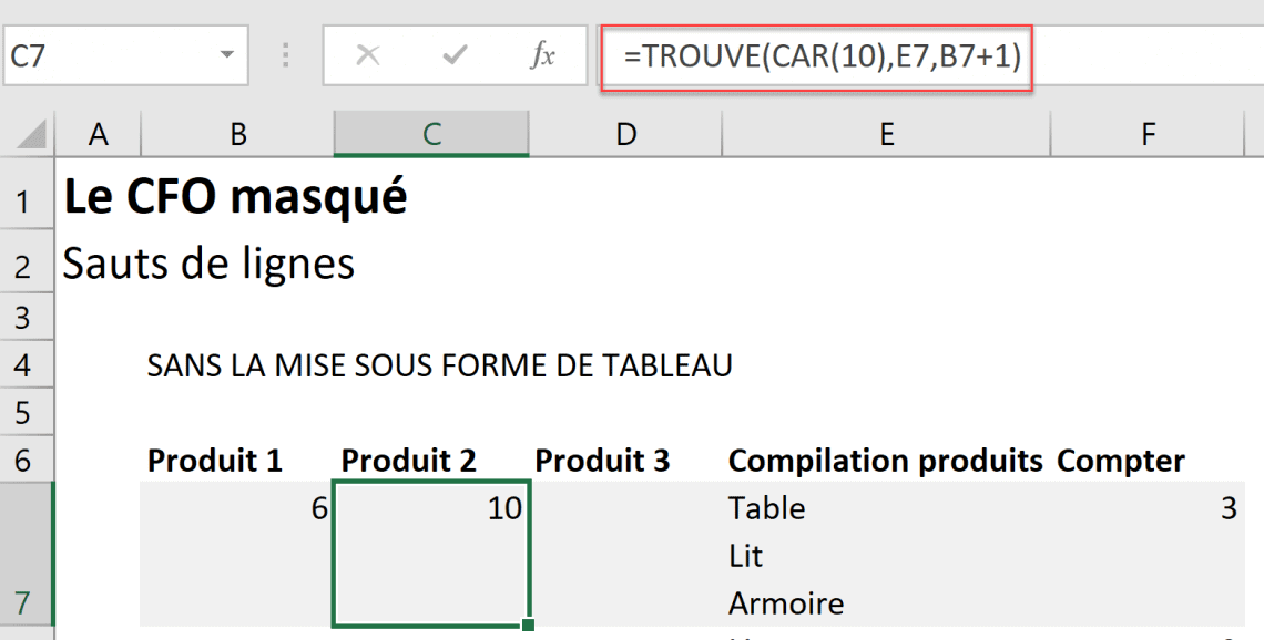 Comment composer avec les sauts de lignes dans Excel