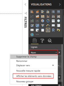 Power BI Éléments sans données