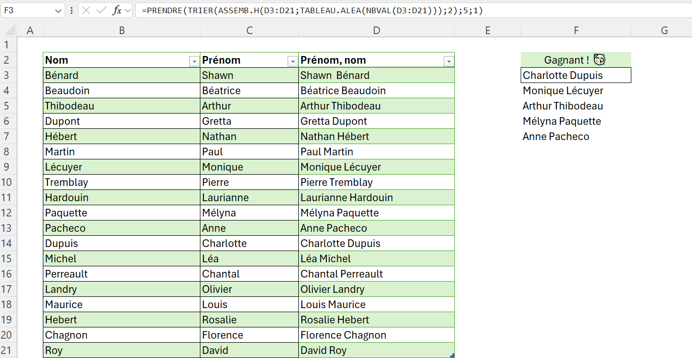 Tirage Excel Gagnants multiples